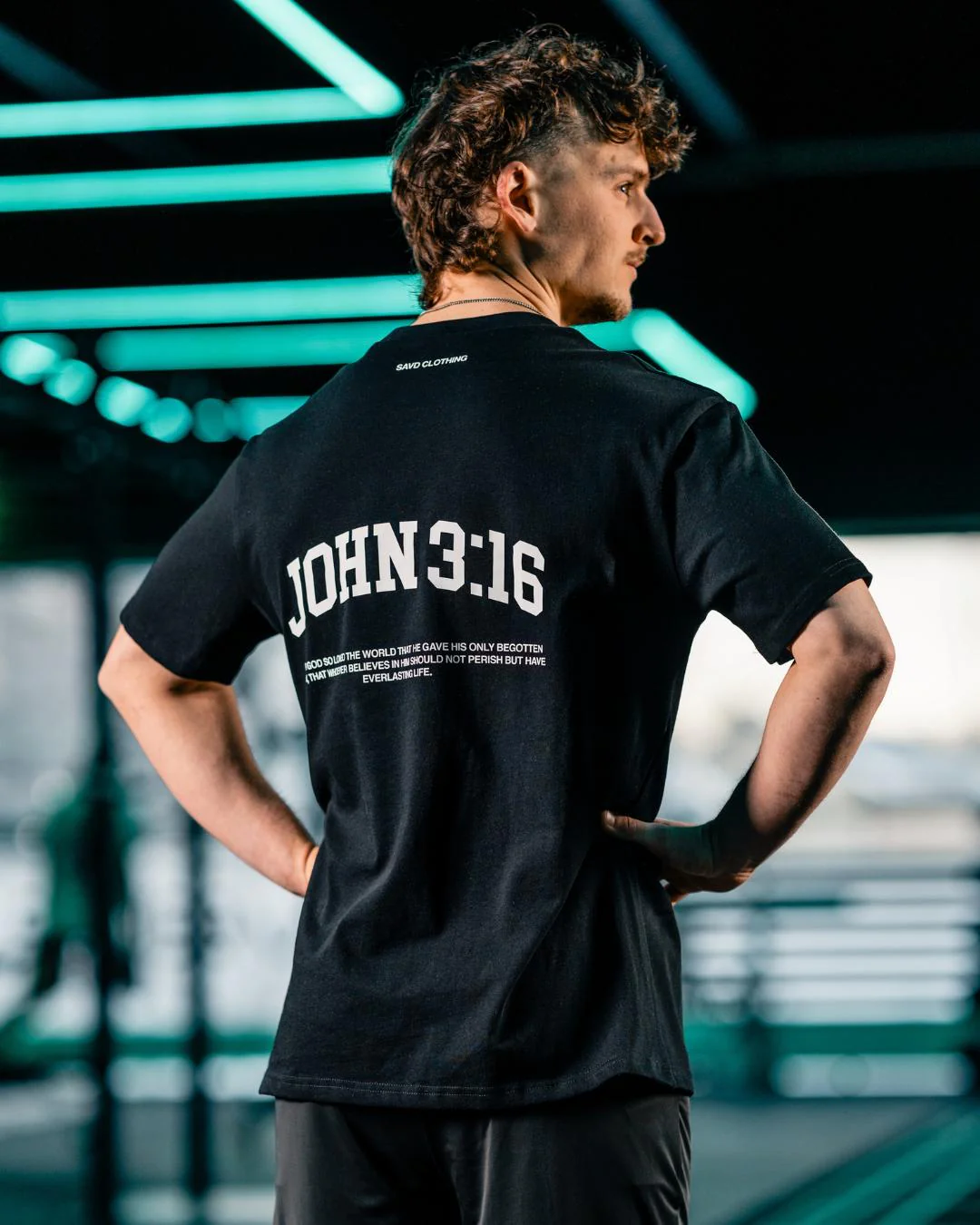 John 3:16 ’Varsity Scripture’ Men’s Oversized T-Shirt - Image 10