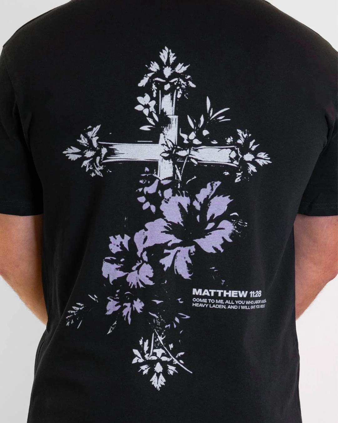 Matthew 11:28 Floral Cross Oversized T-Shirt - Image 4