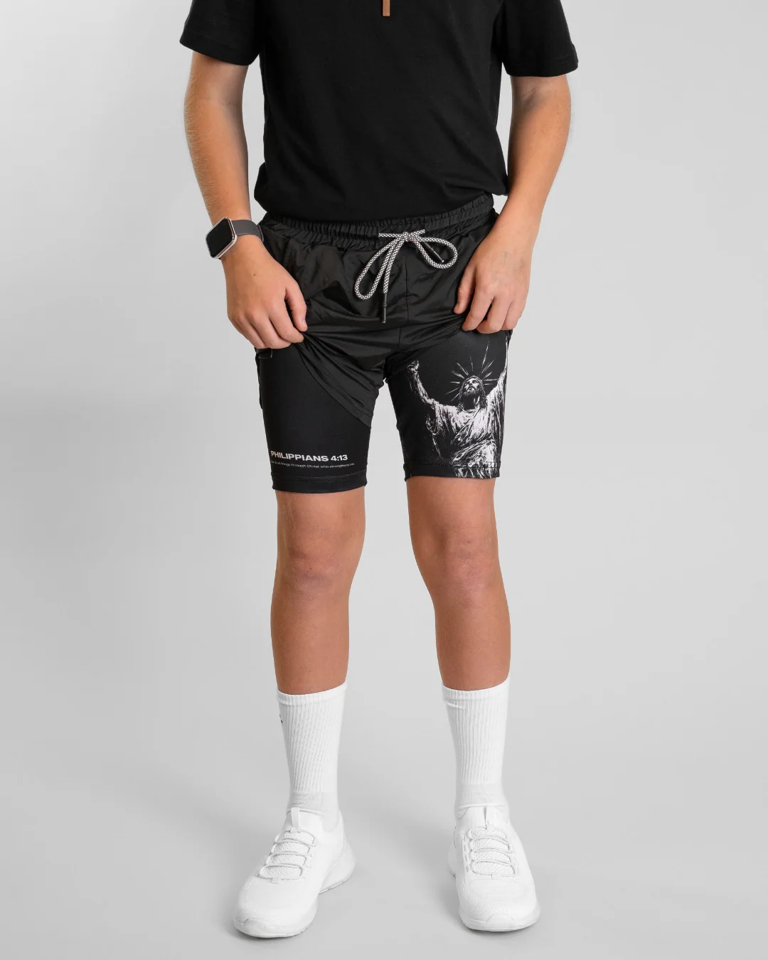Philippians 4:13 'Strength in Christ' Youth Performance Shorts - Image 5