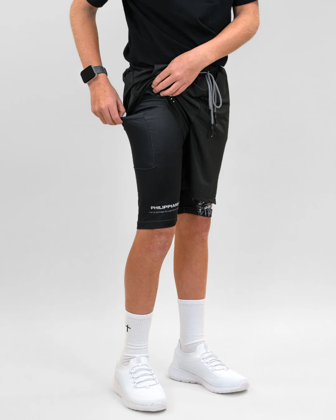 Philippians 4:13 'Strength in Christ' Youth Performance Shorts - Image 7