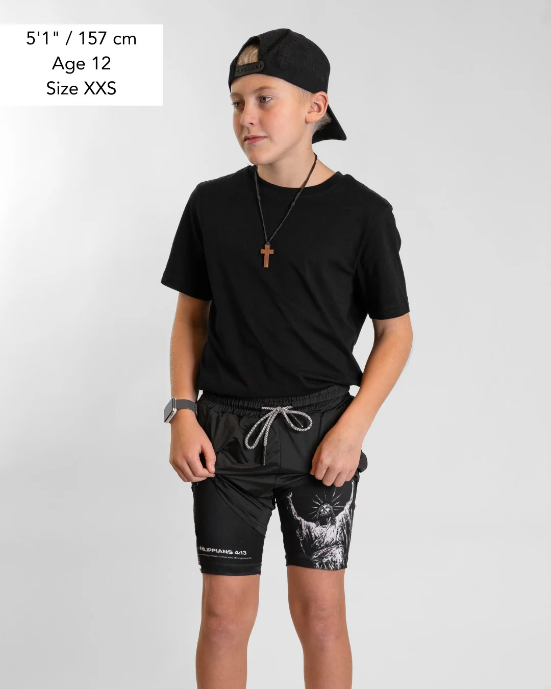 Philippians 4:13 'Strength in Christ' Youth Performance Shorts - Image 8