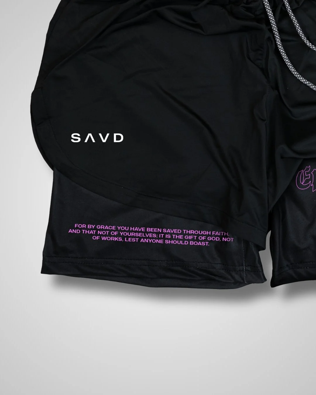 Ephesians 2:8 'Saved through Faith' Women’s Performance Shorts - Image 3