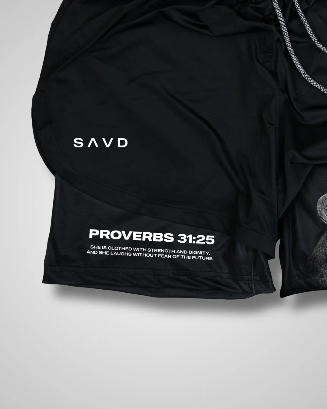 Proverbs 31:25 ’Clothed in Strength’ Women’s Performance Shorts - Image 3